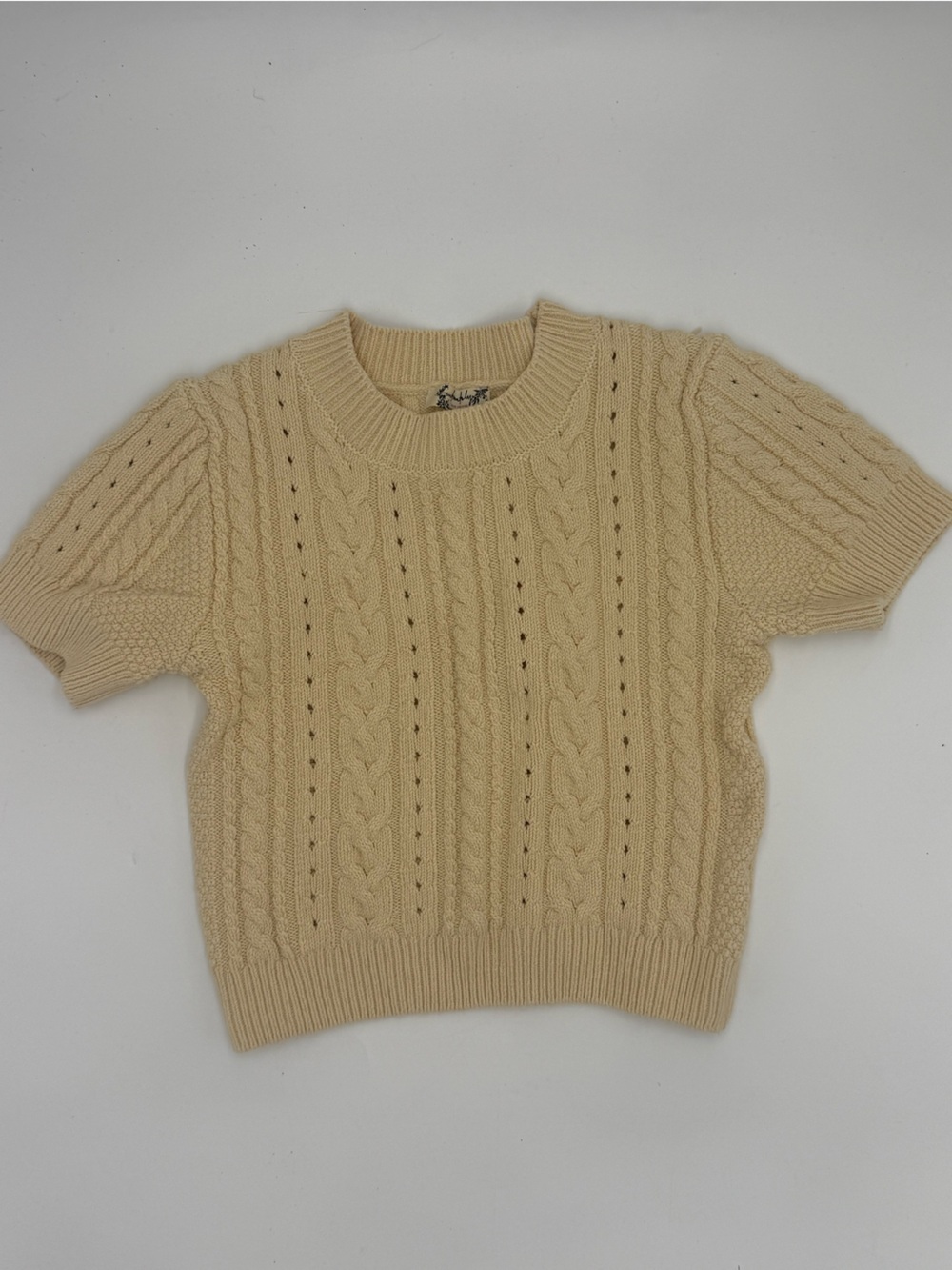 Intimately Free People Cable Knit Sweater Top Small Cream Short Sleeve